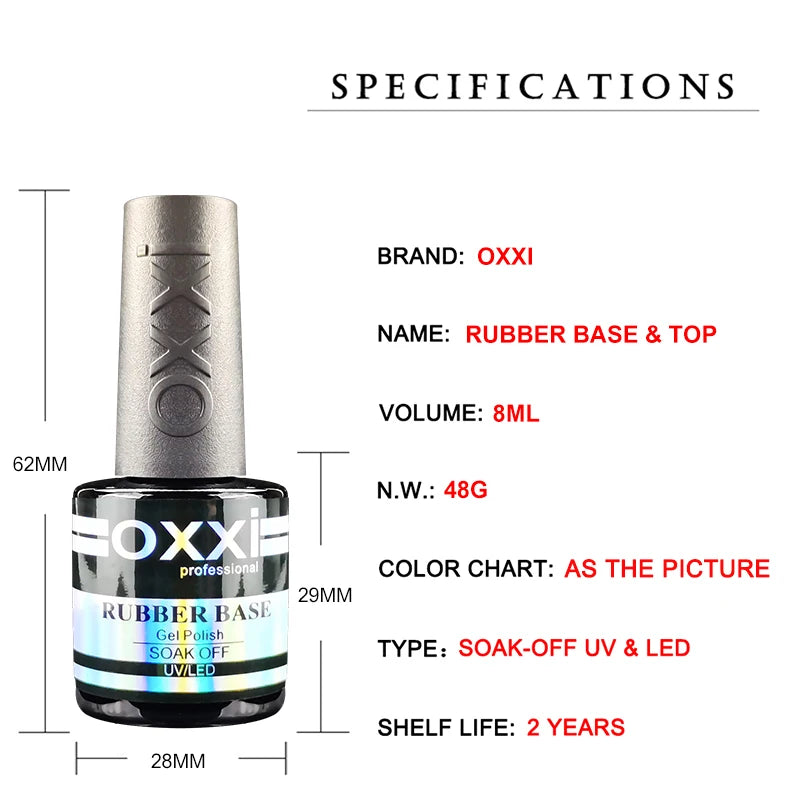 OXXI Gel Polish Base and Top Coat Set — Professional Rubber Base & No-Wipe Finish