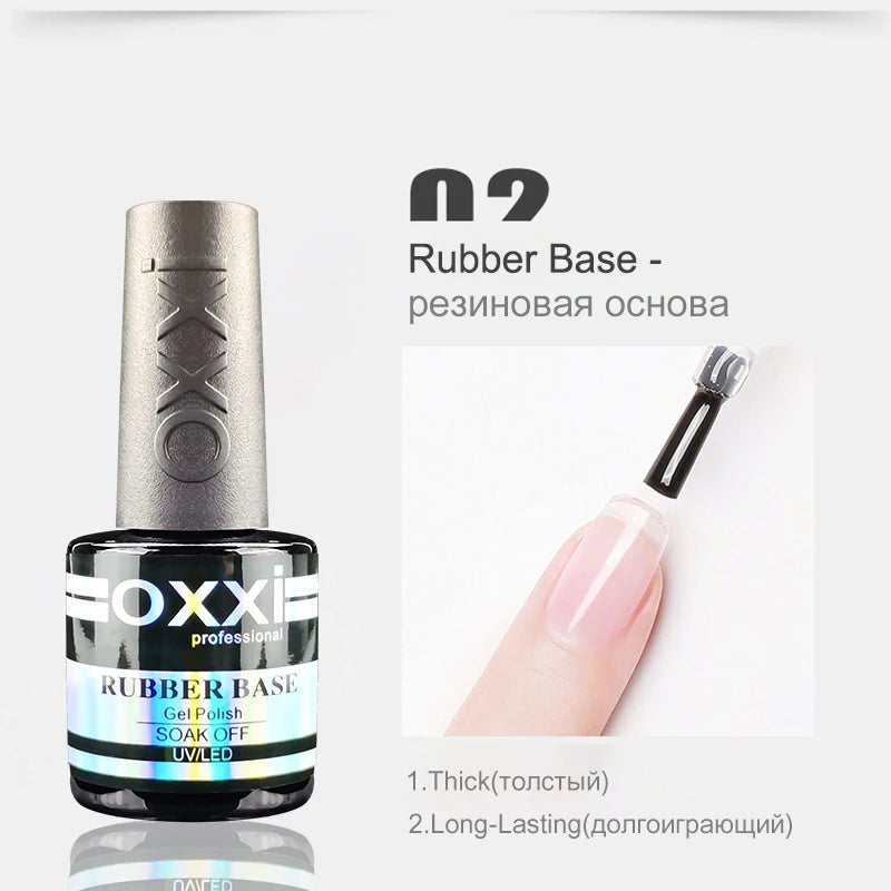 OXXI Gel Polish Base and Top Coat Set — Professional Rubber Base & No-Wipe Finish
