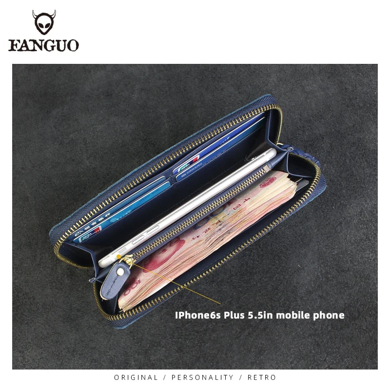 FANGUO Embossed Genuine Leather Long Wallet — Large Capacity Organizer