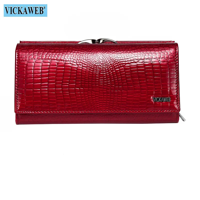 VICKAWEB Genuine Leather Alligator Pattern Wallet — Long Multifunctional Clutch