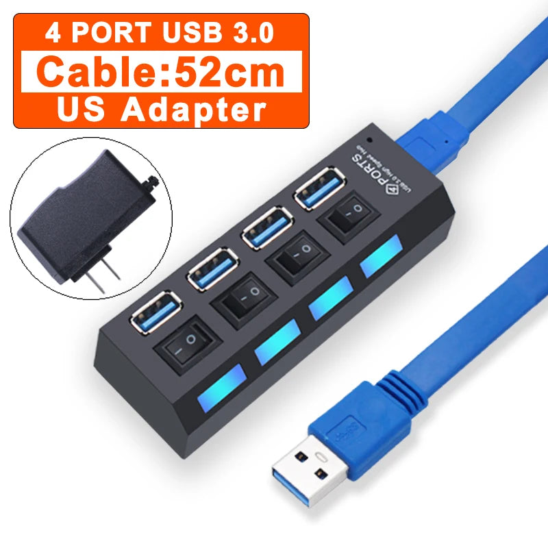 YUANRURU USB Hub Splitter — High-Speed Multi-Port Expander for PC