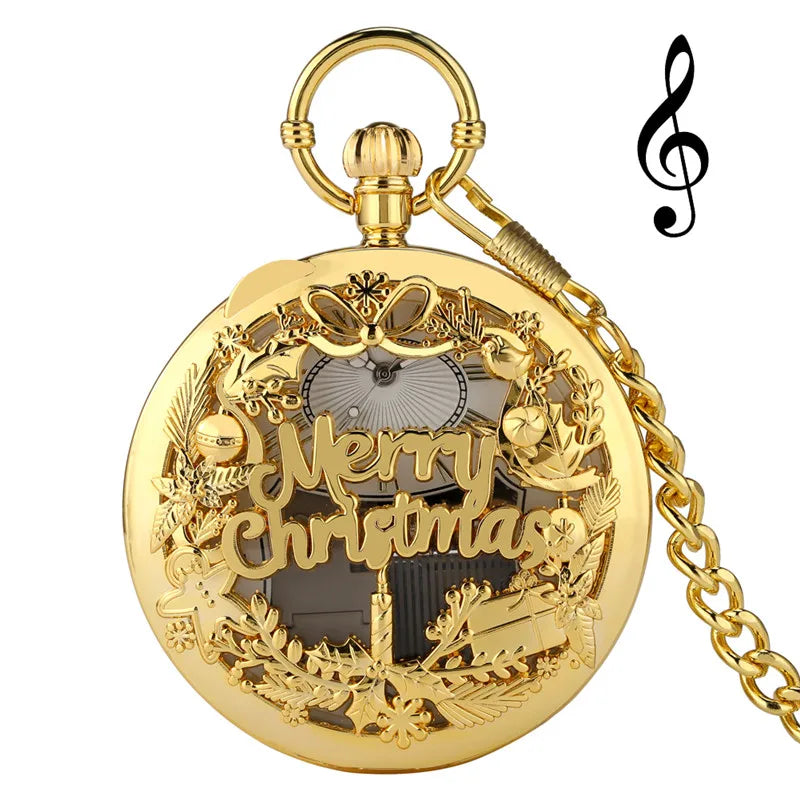 Antique Musical Pocket Watch — Vintage Style Quartz Fob Clock with Chain