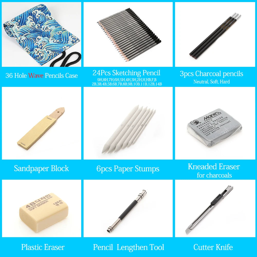 dainayw Professional Sketching Pencil Set — Complete Art Kit with Carrying Bag