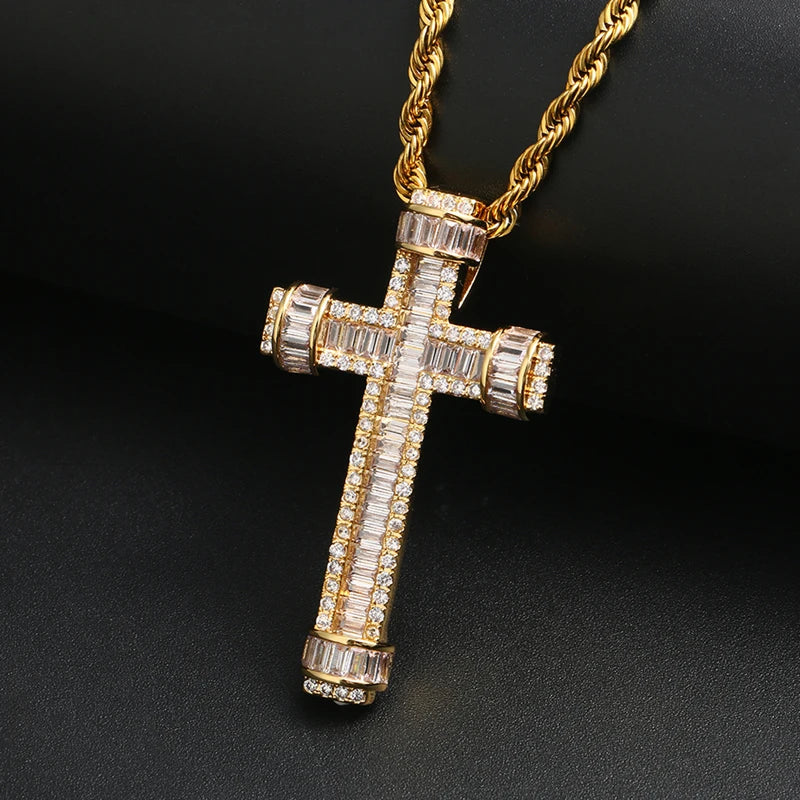 ICEOUTBOX Rotatable Cross Pendant — Hip Hop Cubic Zirconia Necklace