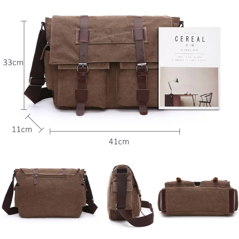 TOURISTGEAR Men's Canvas Messenger Bag — Vintage Crossbody Shoulder Bag