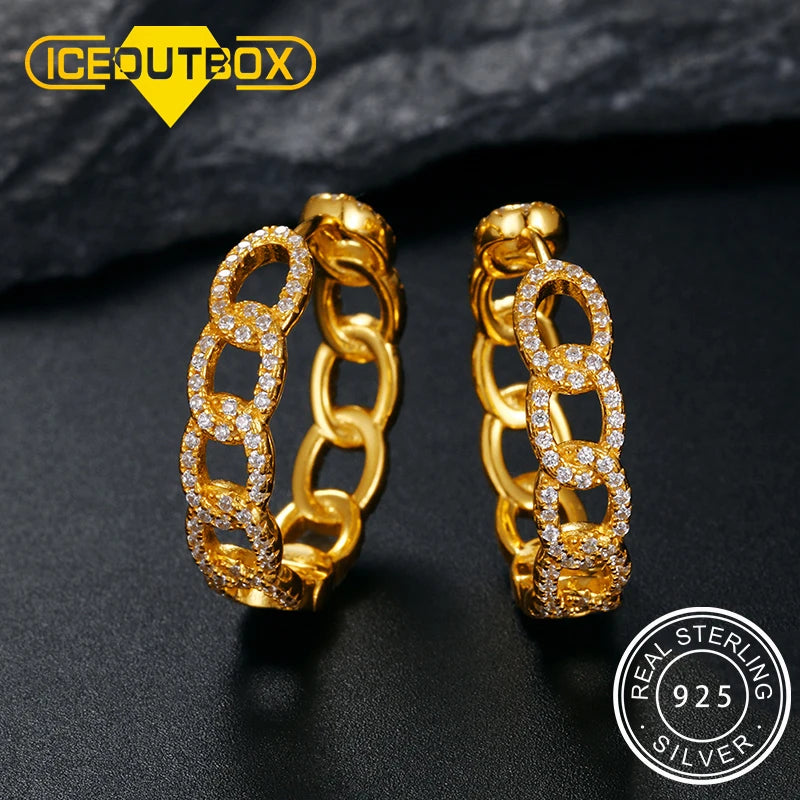 ICEOUTBOX 925 Sterling Silver Cuban Link Earrings — Hip Hop Style Studs