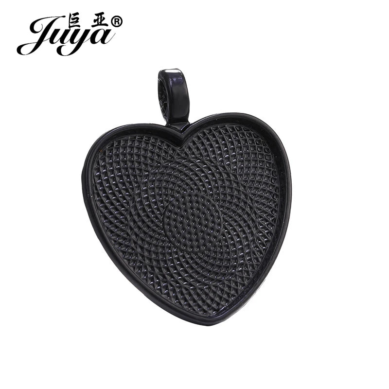 Juya Heart Cabochon Pendant Bases — 25mm Alloy Bezel Trays for DIY Jewelry
