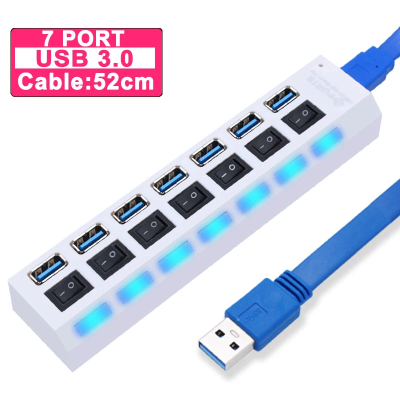 YUANRURU USB Hub Splitter — High-Speed Multi-Port Expander for PC