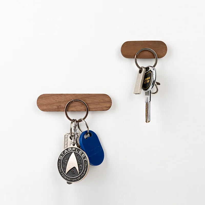 Wooden Magnetic Key Holder — Wall Mounted Storage Organizer with Hooks
