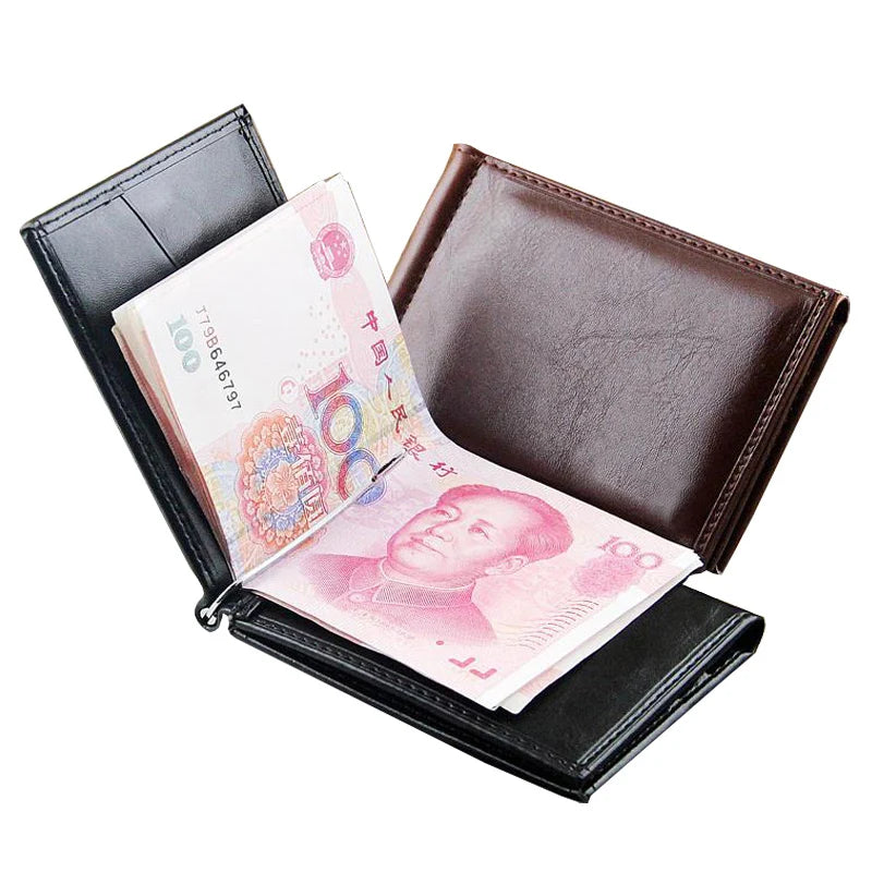 Men's Leather Money Clip Wallet — Compact Card Holder with Magnetic Closure