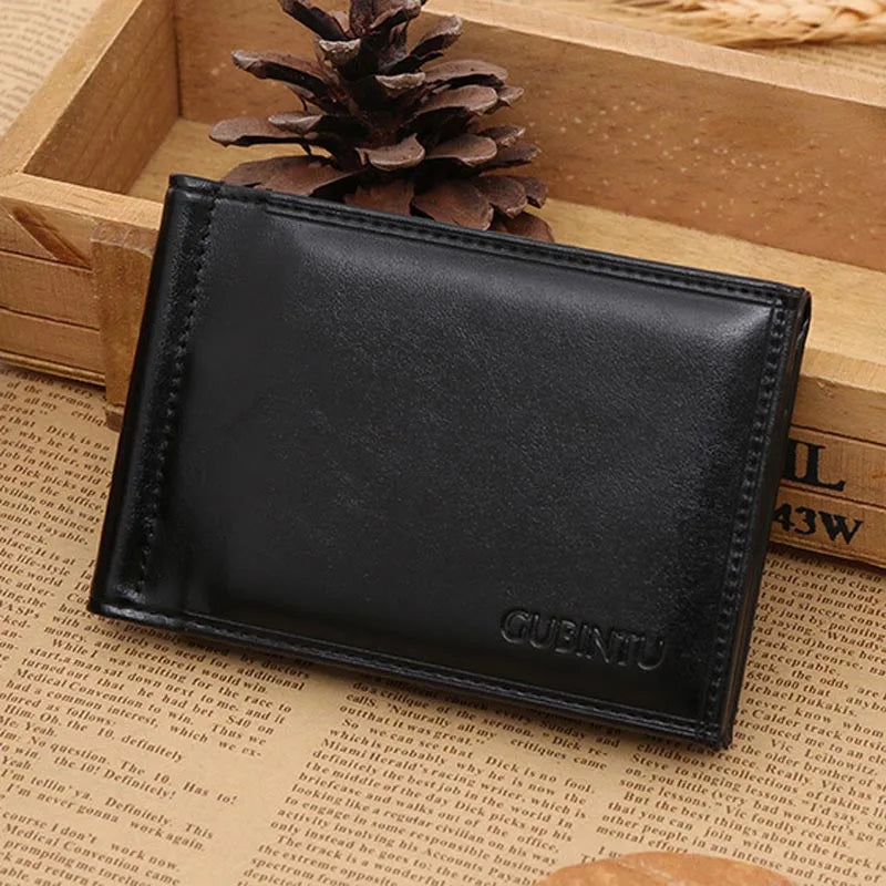 Men's Leather Money Clip Wallet — Compact Card Holder with Magnetic Closure
