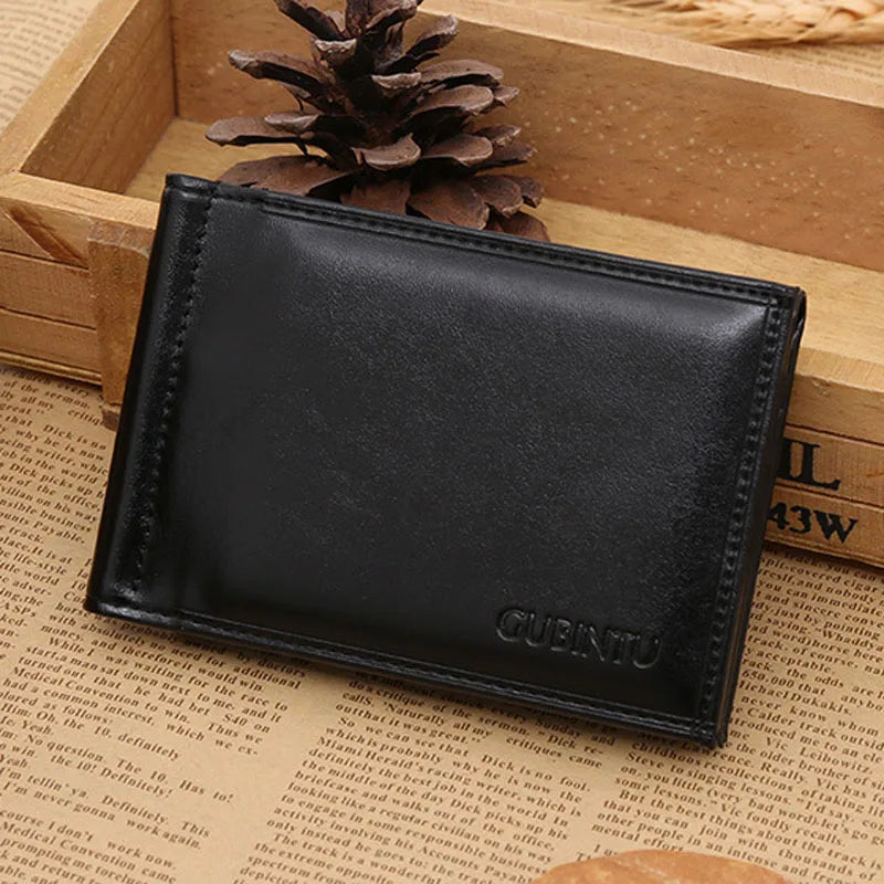 Men's Leather Money Clip Wallet — Compact Card Holder with Magnetic Closure