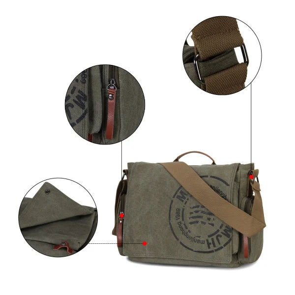 LANGSEN Men's Canvas Messenger Bag — Vintage Crossbody Travel Handbag