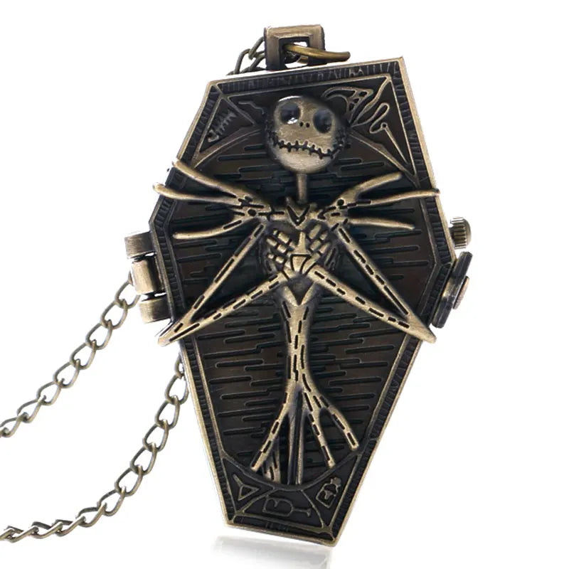 YISUYA Gothic Skull Pocket Watch — Vintage Quartz Pendant Necklace