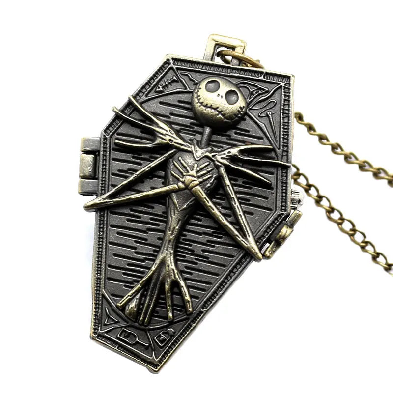 YISUYA Gothic Skull Pocket Watch — Vintage Quartz Pendant Necklace