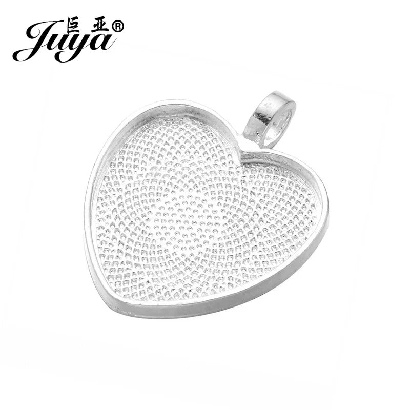 Juya Heart Cabochon Pendant Bases — 25mm Alloy Bezel Trays for DIY Jewelry