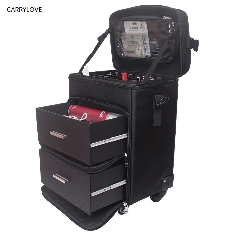 CARRYLOVE Rolling Cosmetic Case — Professional Makeup & Nail Art Trolley