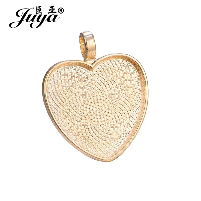Juya Heart Cabochon Pendant Bases — 25mm Alloy Bezel Trays for DIY Jewelry