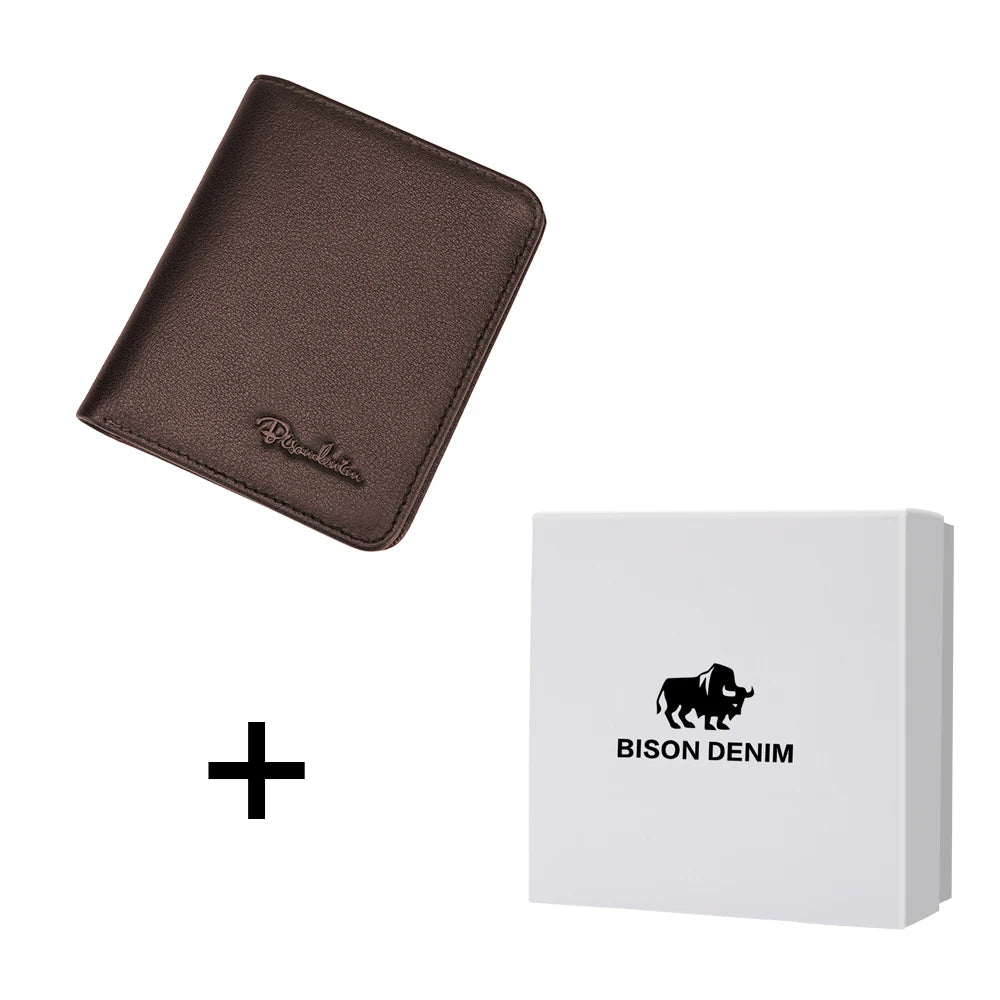 BISON DENIM Genuine Leather Wallet — Slim Men's Card Holder & Mini Purse
