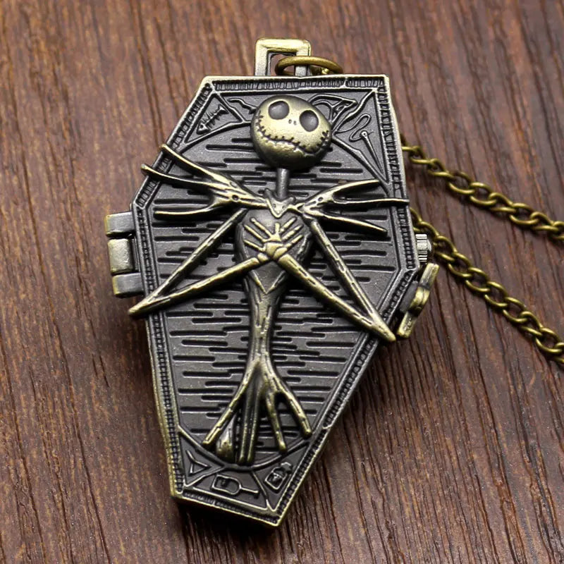 YISUYA Gothic Skull Pocket Watch — Vintage Quartz Pendant Necklace