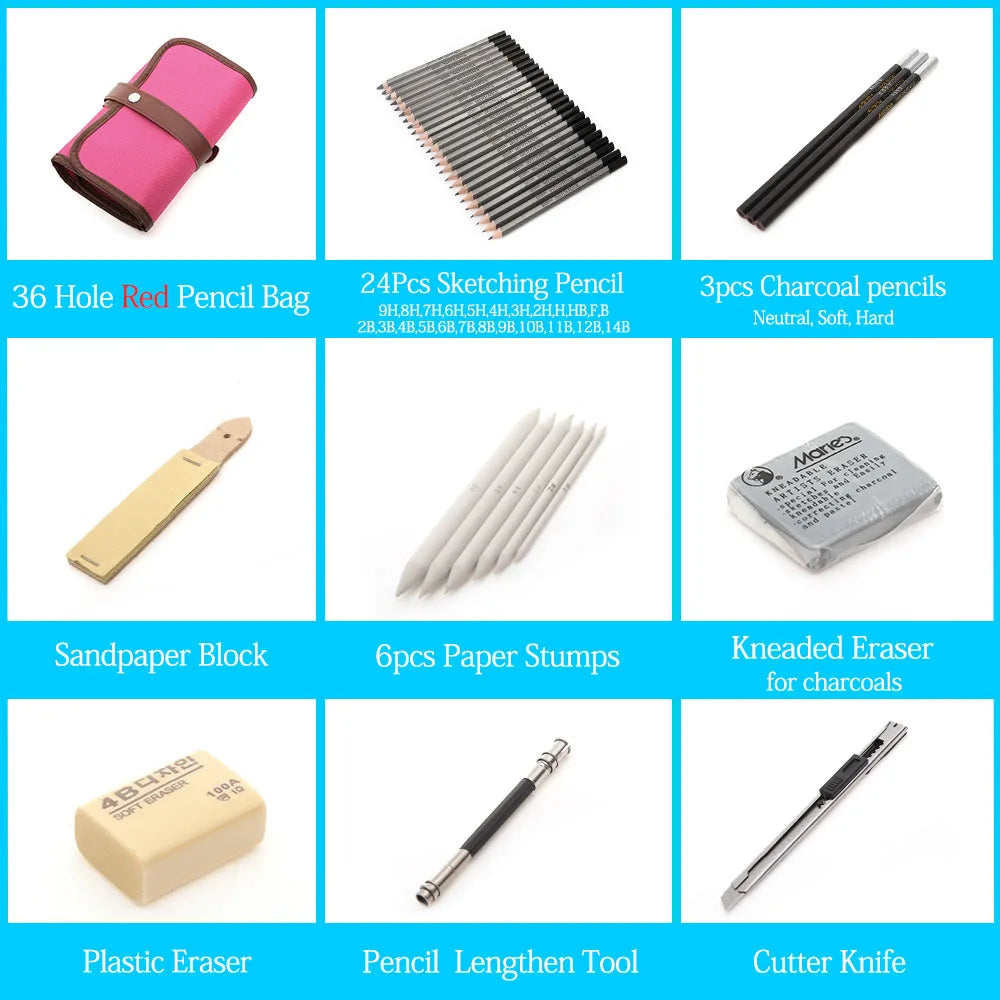 dainayw Professional Sketching Pencil Set — Complete Art Kit with Carrying Bag