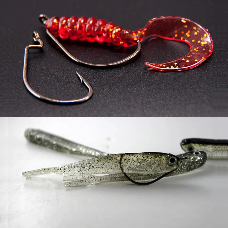 facifa Wide Gap Worm Fishing Hooks — High Carbon Steel Lures with Storage Box