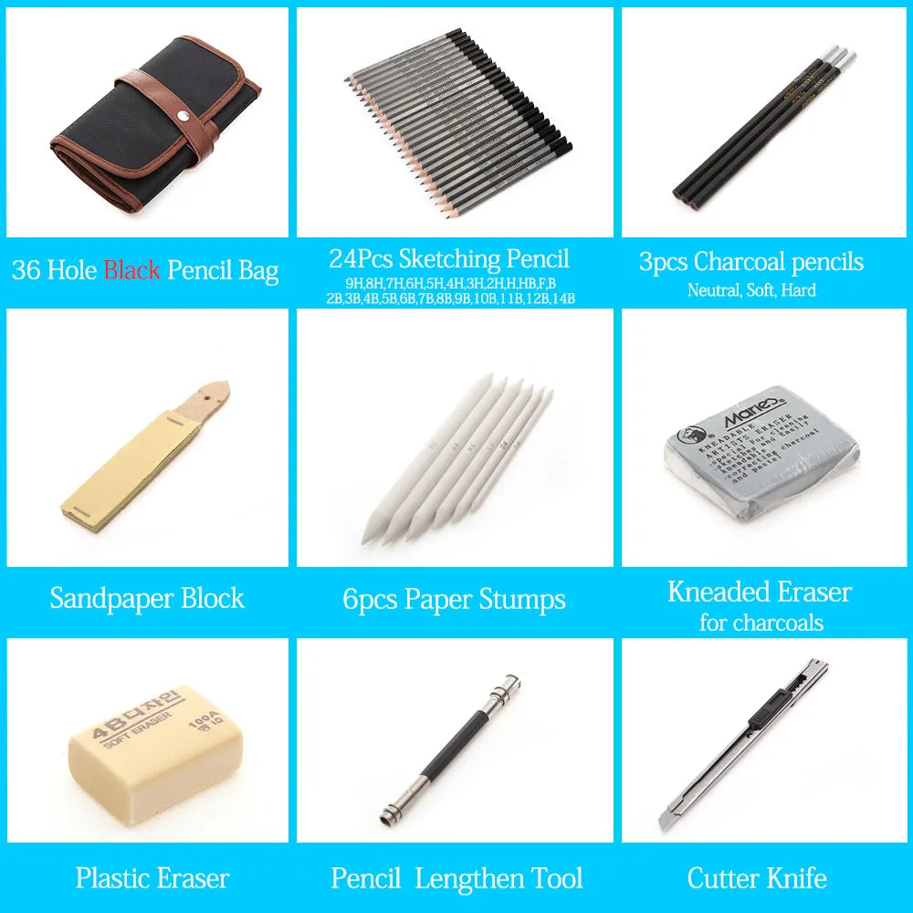 dainayw Professional Sketching Pencil Set — Complete Art Kit with Carrying Bag