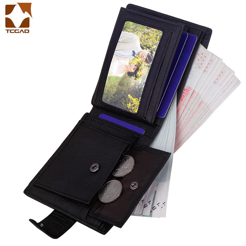 Men's Genuine Cow Leather Wallet — Vintage Style Compact Bifold