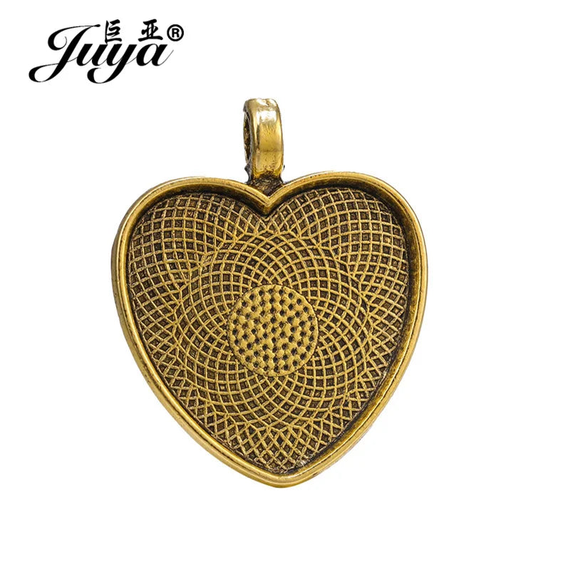 Juya Heart Cabochon Pendant Bases — 25mm Alloy Bezel Trays for DIY Jewelry