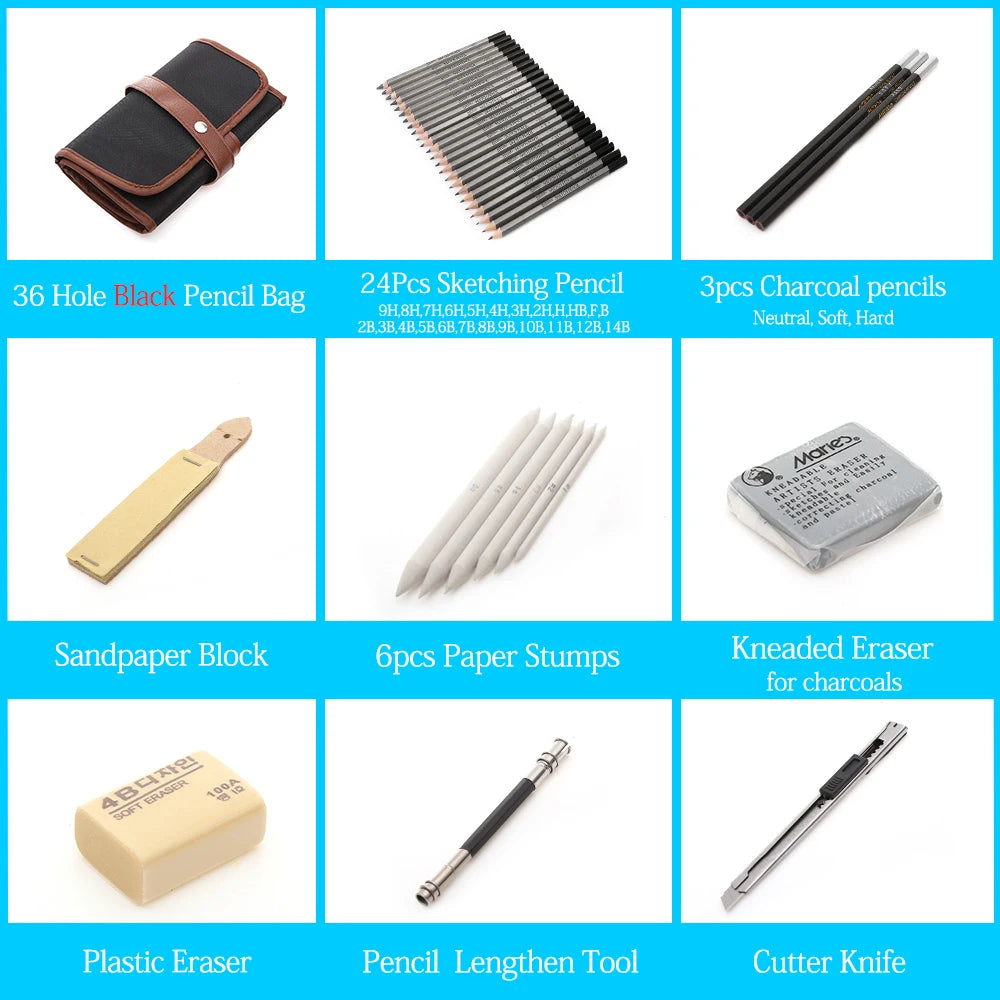 dainayw Professional Sketching Pencil Set — Complete Art Kit with Carrying Bag