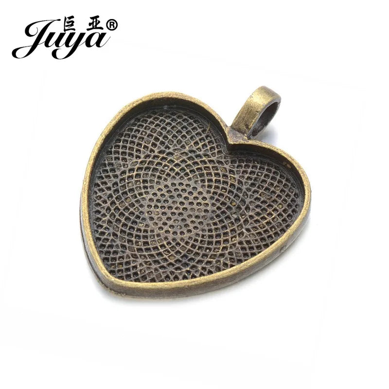 Juya Heart Cabochon Pendant Bases — 25mm Alloy Bezel Trays for DIY Jewelry