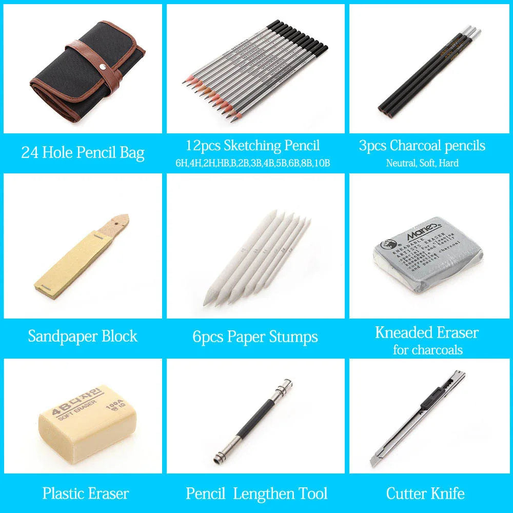 dainayw Professional Sketching Pencil Set — Complete Art Kit with Carrying Bag