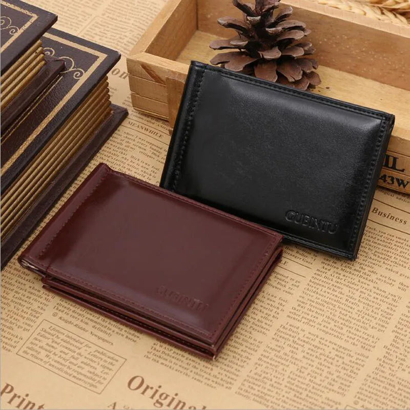 Men's Leather Money Clip Wallet — Compact Card Holder with Magnetic Closure