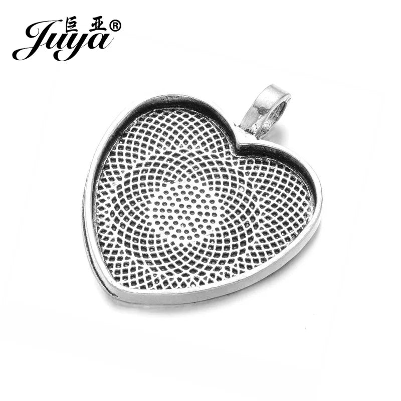 Juya Heart Cabochon Pendant Bases — 25mm Alloy Bezel Trays for DIY Jewelry