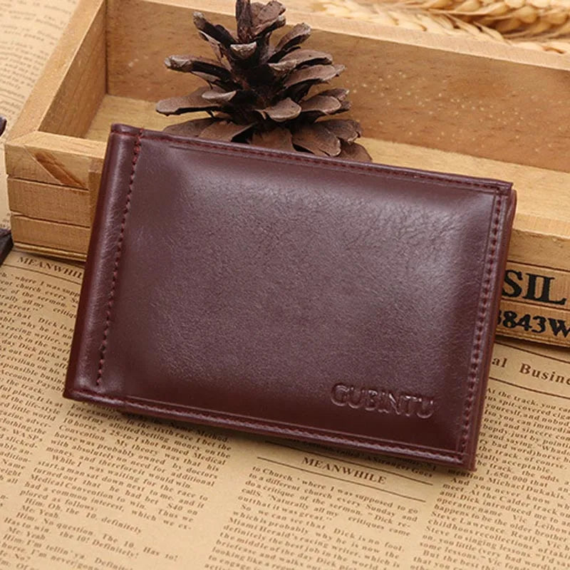 Men's Leather Money Clip Wallet — Compact Card Holder with Magnetic Closure
