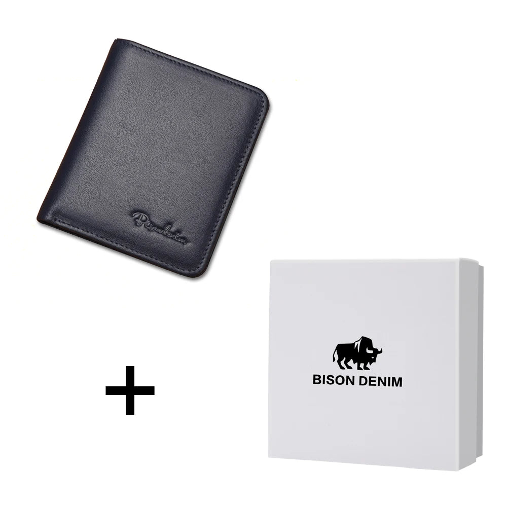 BISON DENIM Genuine Leather Wallet — Slim Men's Card Holder & Mini Purse