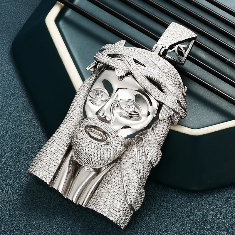 ICEOUTBOX Jesus Head Pendant Necklace — Bling Hip Hop Jewelry with Zircon