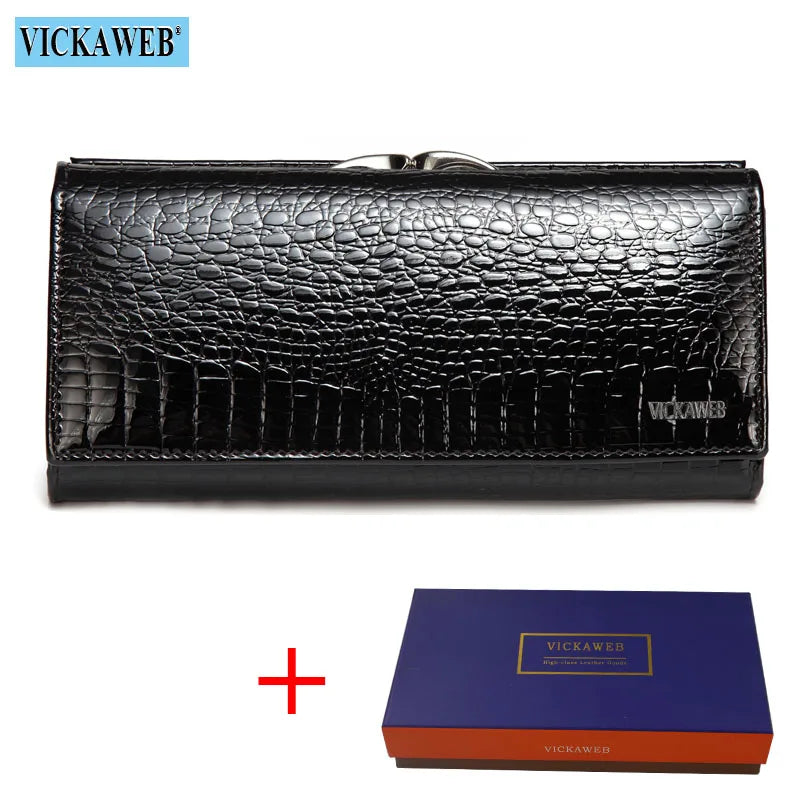 VICKAWEB Genuine Leather Alligator Pattern Wallet — Long Multifunctional Clutch