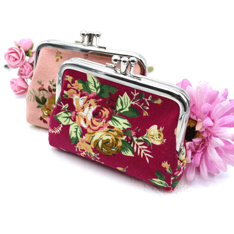 Floral Print Canvas Coin Purse — Compact Mini Pouch for Keys and Cards