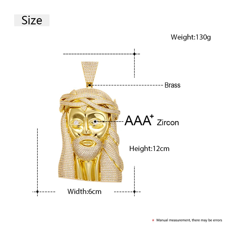 ICEOUTBOX Jesus Head Pendant Necklace — Bling Hip Hop Jewelry with Zircon