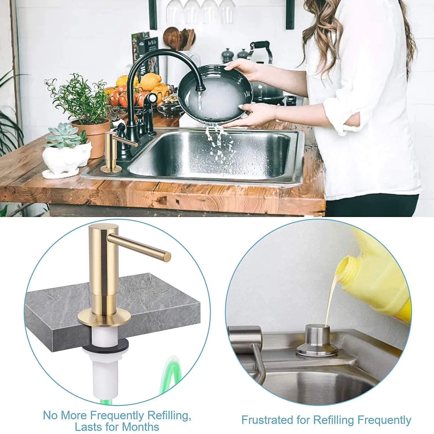 Brass Liquid Soap Dispenser Extension Kit — Long Silicon Tube for Kitchen Sink