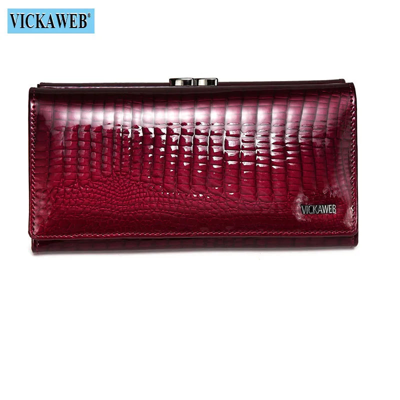 VICKAWEB Genuine Leather Alligator Pattern Wallet — Long Multifunctional Clutch