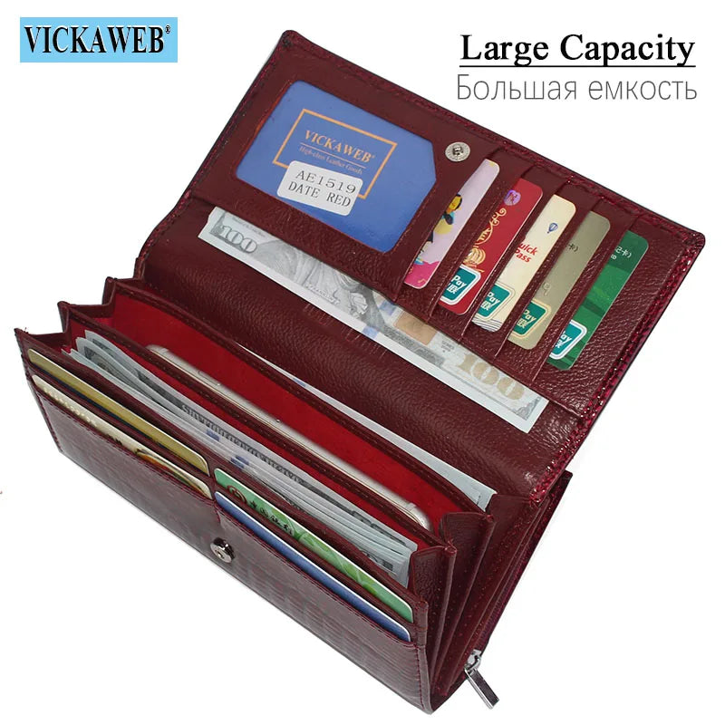 VICKAWEB Genuine Leather Alligator Pattern Wallet — Long Multifunctional Clutch