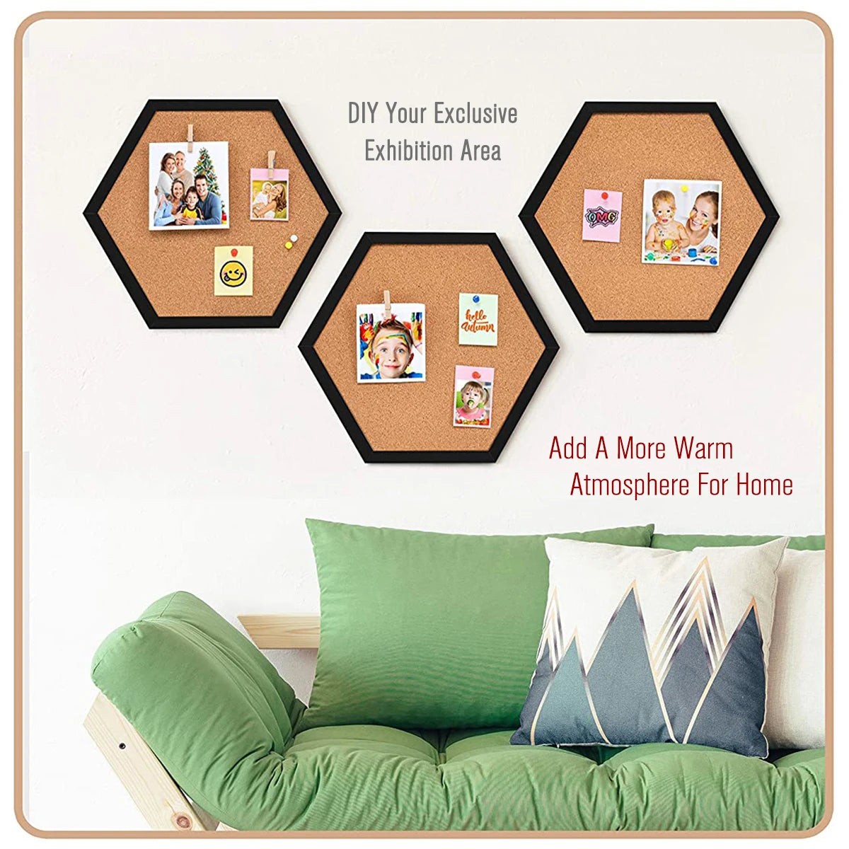 XD-TOPQC Hexagon Cork Board — Decorative Wooden Frame Bulletin Board