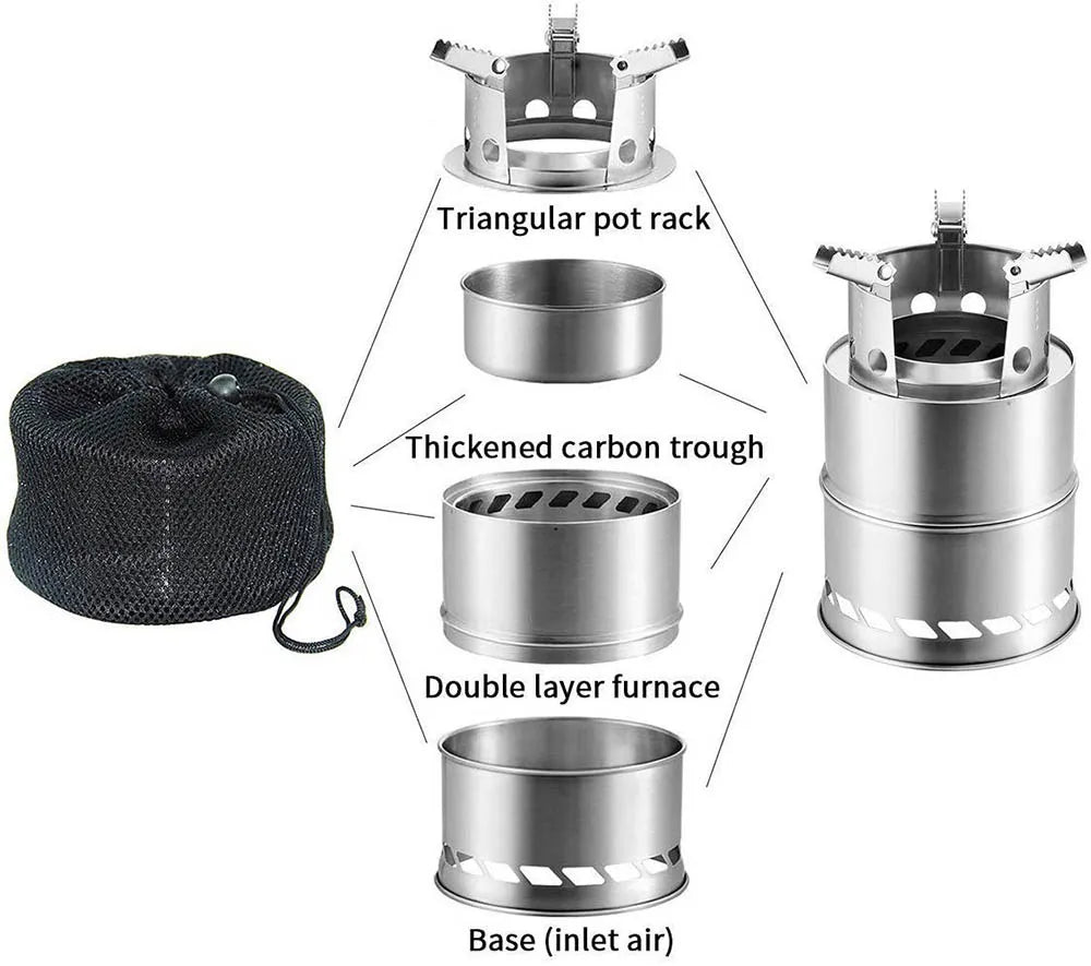 LISM Portable Wood Burning Camping Stove — Lightweight Stainless Steel Cooker