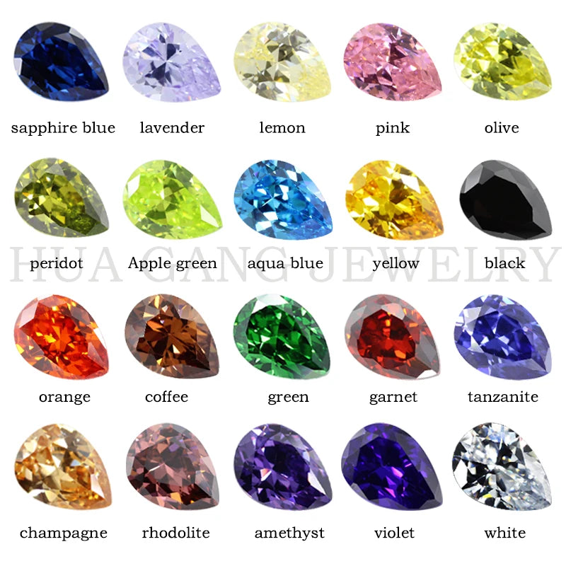 Pear Shape Cubic Zirconia Loose Stones — Brilliant Cut Synthetic Gems for Jewelry Making