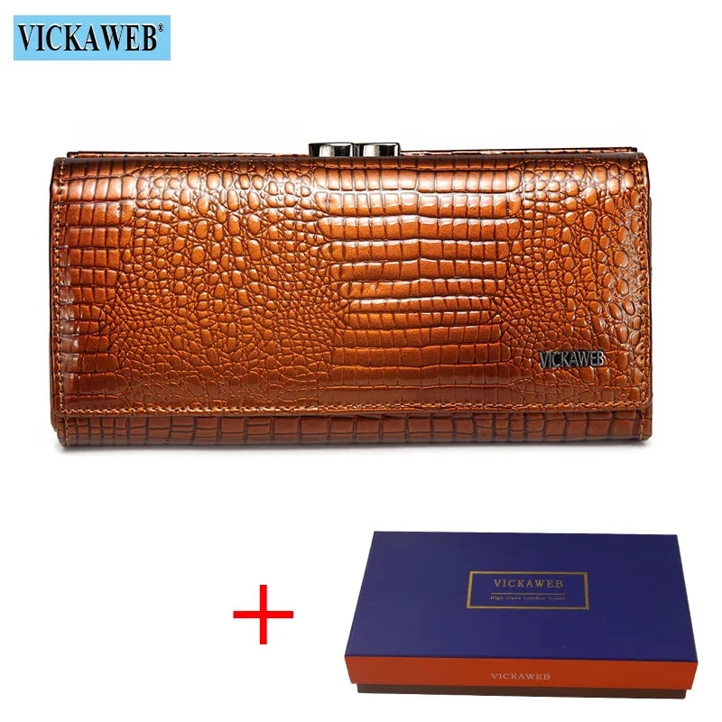 VICKAWEB Genuine Leather Alligator Pattern Wallet — Long Multifunctional Clutch
