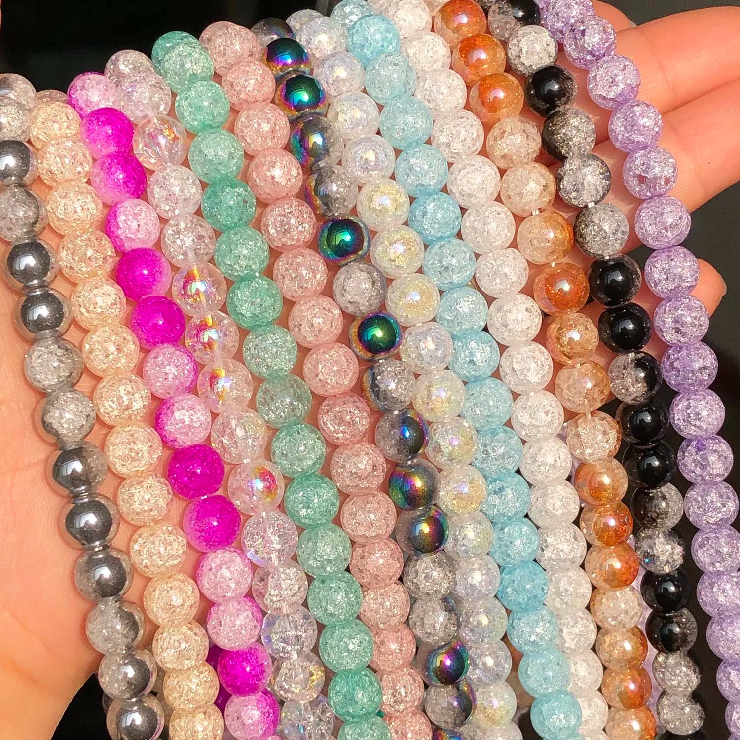 White Cracked Crystal Beads — Round Loose Spacer Beads for DIY Jewelry