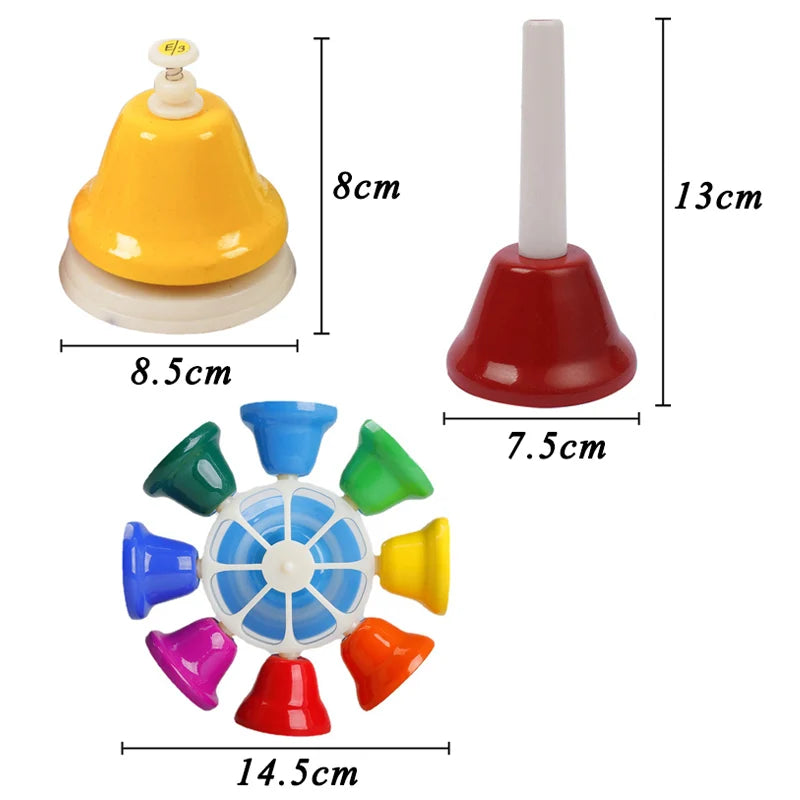 Monster Carnival 8-Note Hand Bell Set — Rainbow Percussion Musical Toy