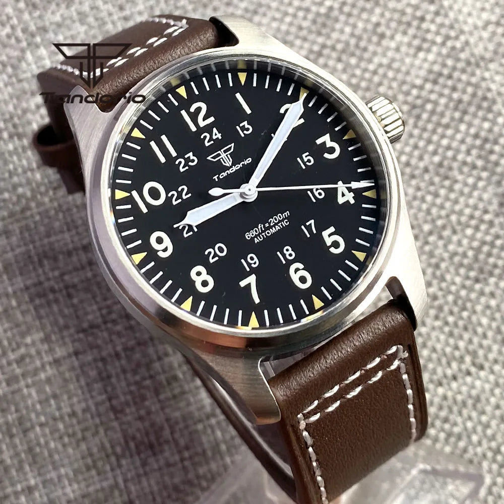 Tandorio Men's Automatic Dive Pilot Watch — 39mm Stainless Steel & Sapphire Crystal